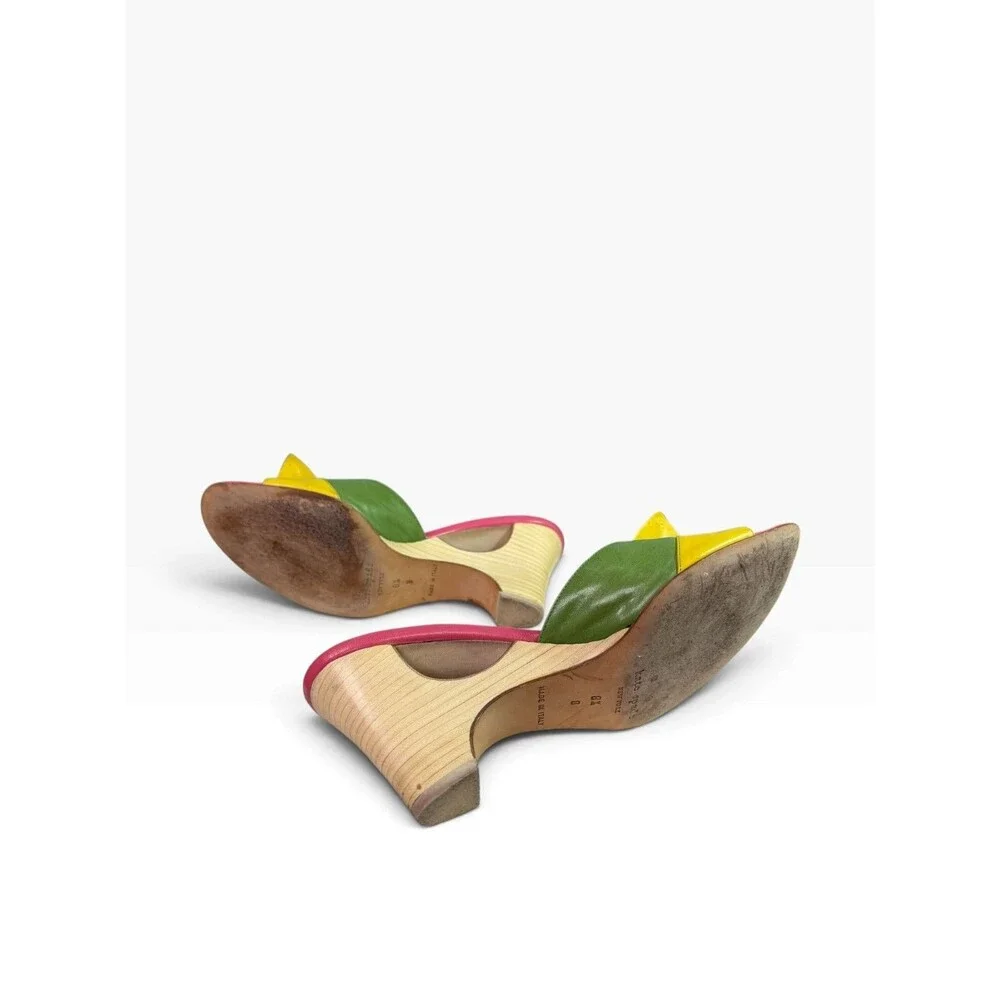 Kate Spade Wedge Mules Flower Petals Multicolor Leather Made in Italy Size 8.5